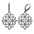Fine silver earring with hand setting CZ stones in black rhodium plating